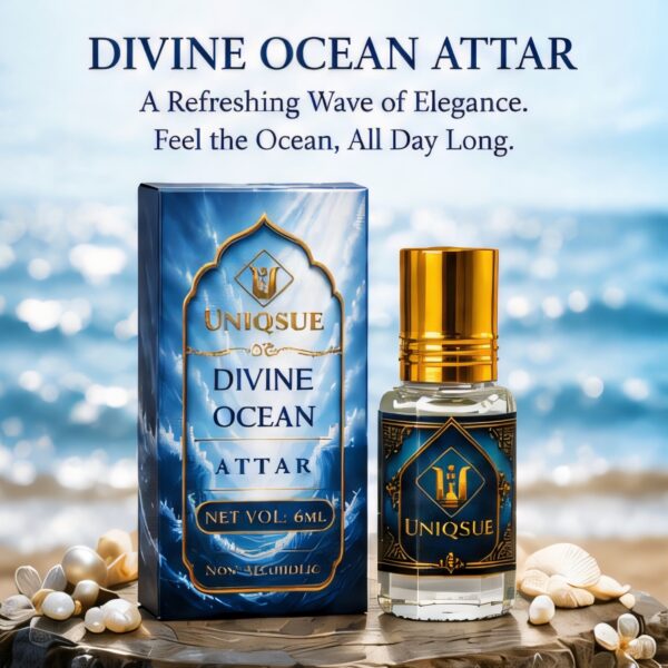 UNIQSUE Divine Ocean Attar – Long-Lasting Premium Marine Fragrance, 100% Non-Alcoholic (6ml)